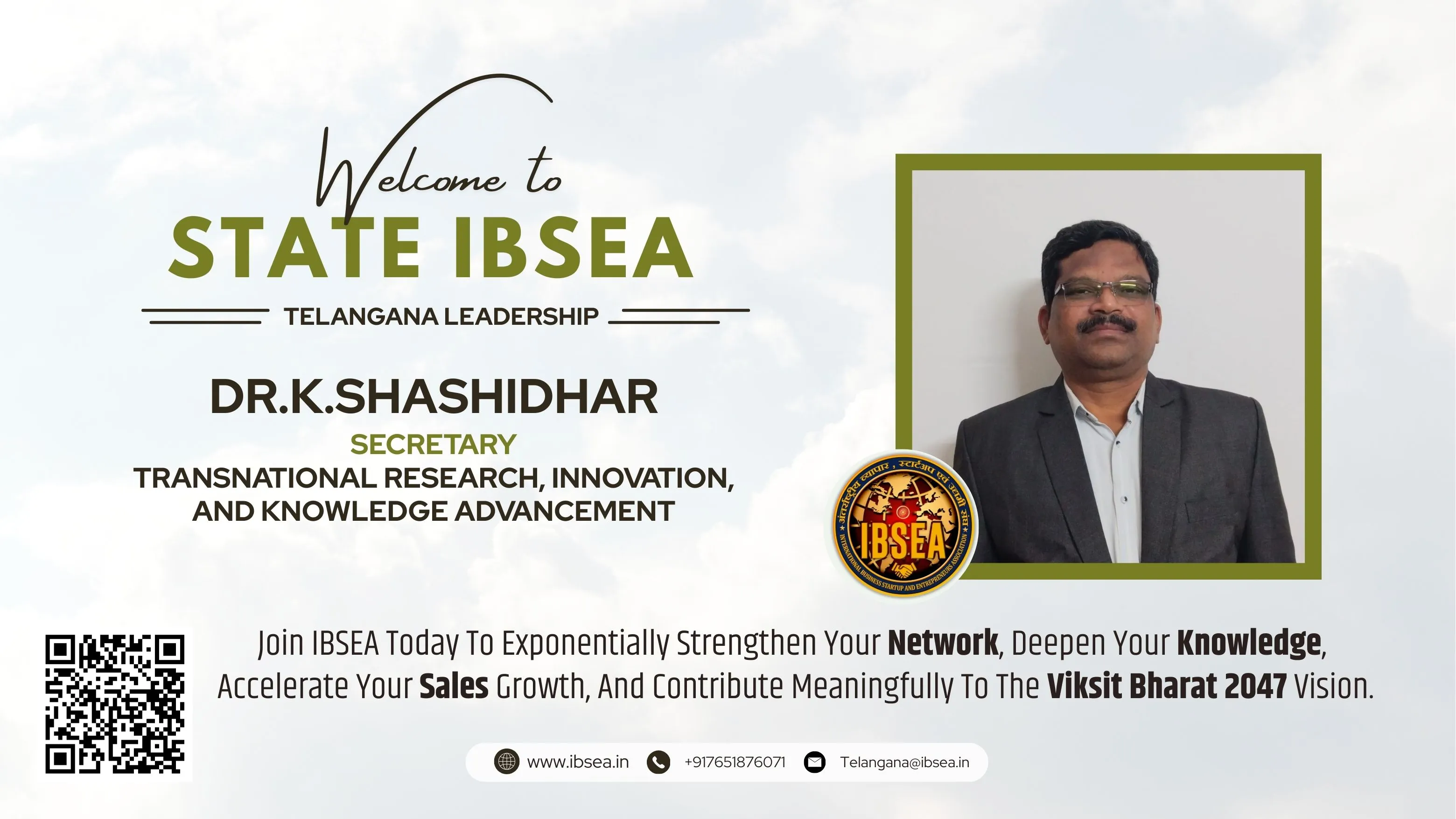 Dr. K. Shashidhar Has Been Appointed As Secretary – Transnational Research, Innovation, And Knowledge Advancement For IBSEA